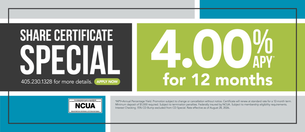 Share Certificate Special offering 4.00% APY for 12 months, apply now